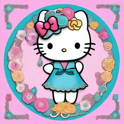 A delightful digital art image featuring Hello Kitty, the iconic character, adorned with Gemini-themed elements