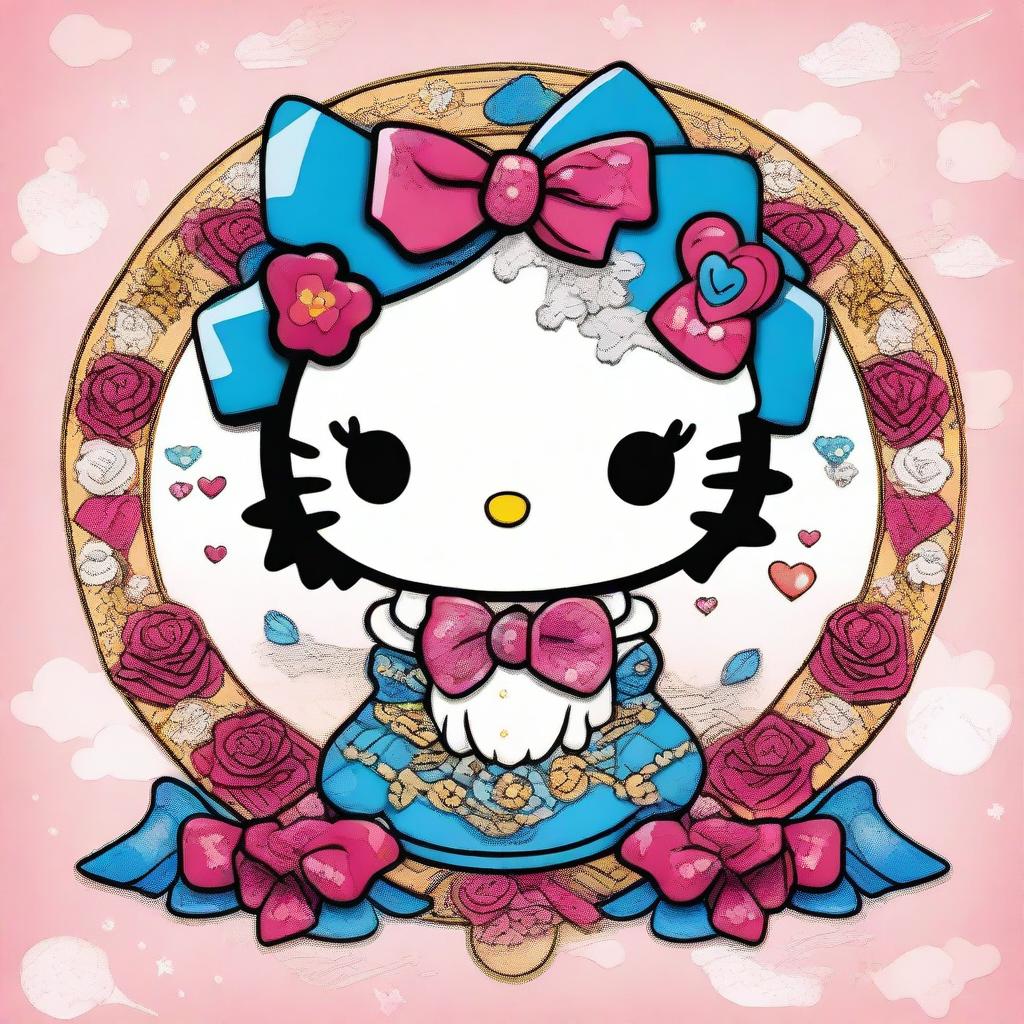 A delightful digital art image featuring Hello Kitty, the iconic character, adorned with Gemini-themed elements