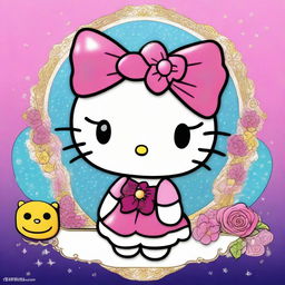 A delightful digital art image featuring Hello Kitty, the iconic character, adorned with Gemini-themed elements