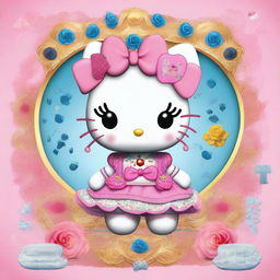 A captivating digital art image illustrating Hello Kitty as Gemini twins