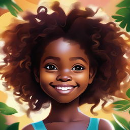 A high-quality digital art image of a young black girl