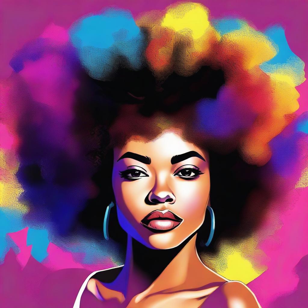 A stunning high-quality digital art image showcasing a girl with Afro-textured hair and prominent, full lips