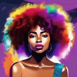 A stunning high-quality digital art image showcasing a girl with Afro-textured hair and prominent, full lips