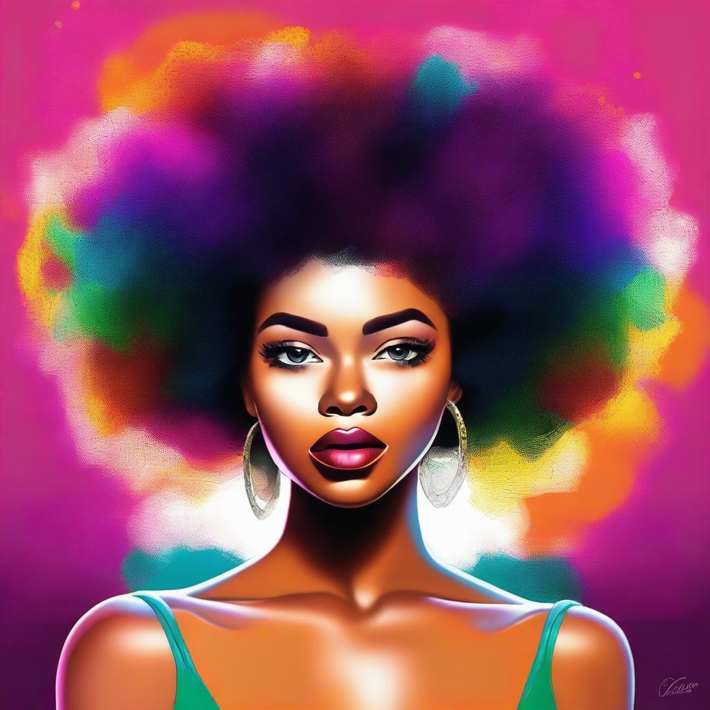 A stunning high-quality digital art image showcasing a girl with Afro-textured hair and prominent, full lips