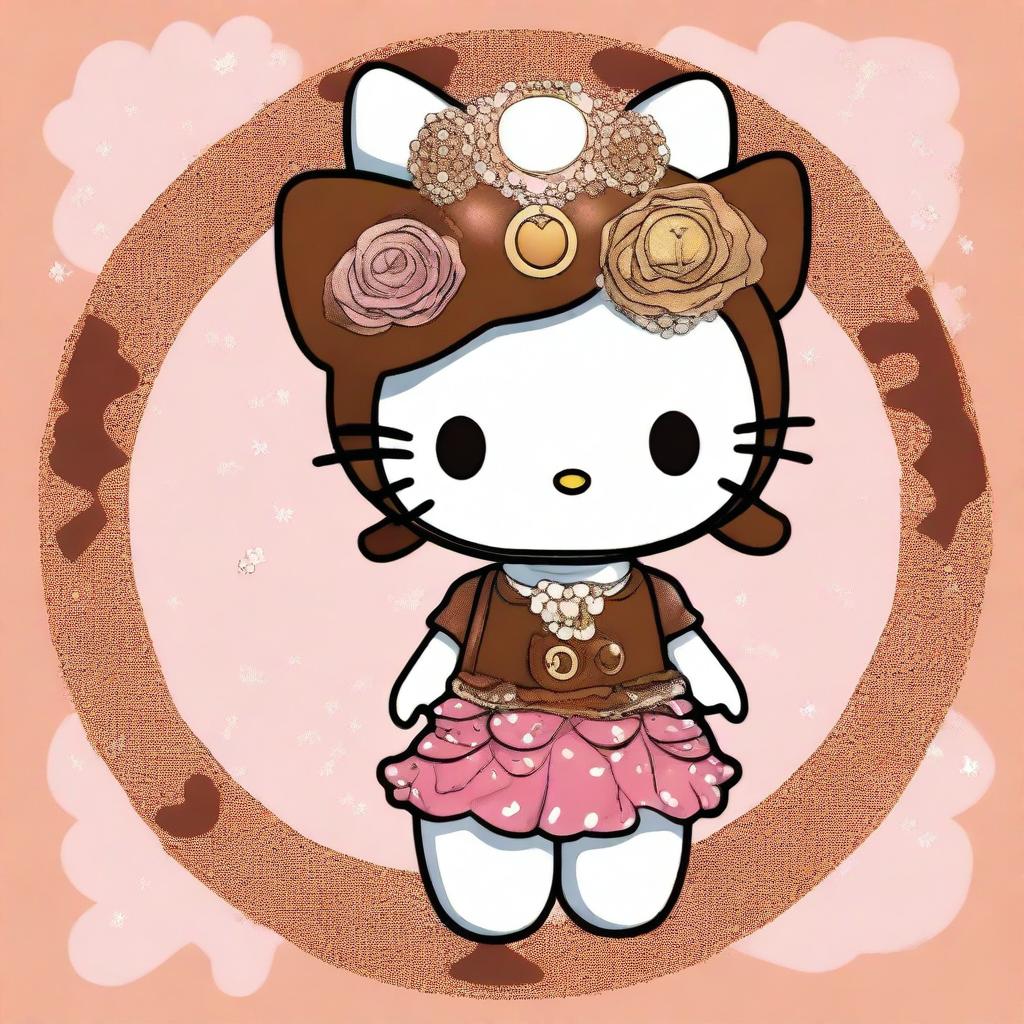 A high-quality digital art image showcasing Hello Kitty as Gemini twins with brown skin, set against a transparent background