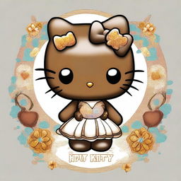 A high-quality digital art image showcasing Hello Kitty as Gemini twins with brown skin, set against a transparent background