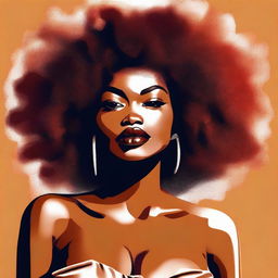 This is a tasteful, high-quality digital art image of a woman with Afro-textured hair, full lips, and a curvaceous figure