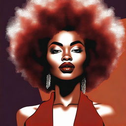 This is a tasteful, high-quality digital art image of a woman with Afro-textured hair, full lips, and a curvaceous figure