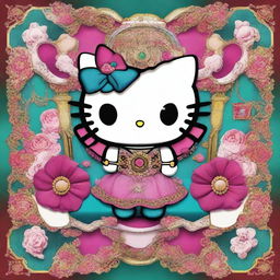 A provocative digital art image featuring Hello Kitty portrayed as Gemini twins