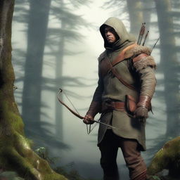 A stunning digital art image of a human ranger, poised with a bow and arrow, ready for action