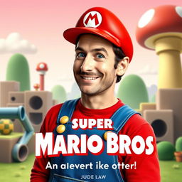 An imaginative movie poster depicting Jude Law portraying Super Mario Bros in a 1950s film style