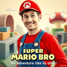 An imaginative movie poster depicting Jude Law portraying Super Mario Bros in a 1950s film style