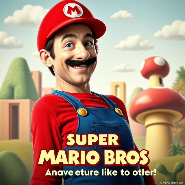 An imaginative movie poster depicting Jude Law portraying Super Mario Bros in a 1950s film style