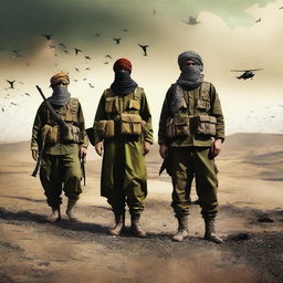 A digital art piece showcasing Kurdish YPG fighters in a state of readiness