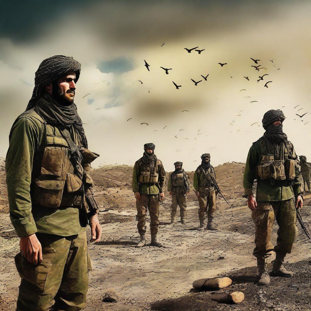 A digital art piece showcasing Kurdish YPG fighters in a state of readiness