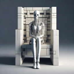 This high-quality digital art showcases a female healer, sitting in a massively oversized, simple square chair made entirely of bone