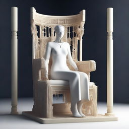 This high-quality digital art showcases a female healer, sitting in a massively oversized, simple square chair made entirely of bone