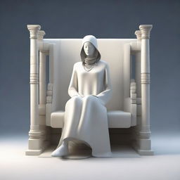 This high-quality digital art showcases a female healer, sitting in a massively oversized, simple square chair made entirely of bone