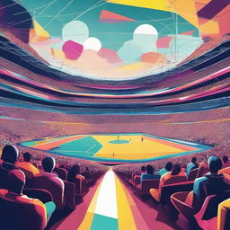 This digital art piece showcases a surreal sports arena