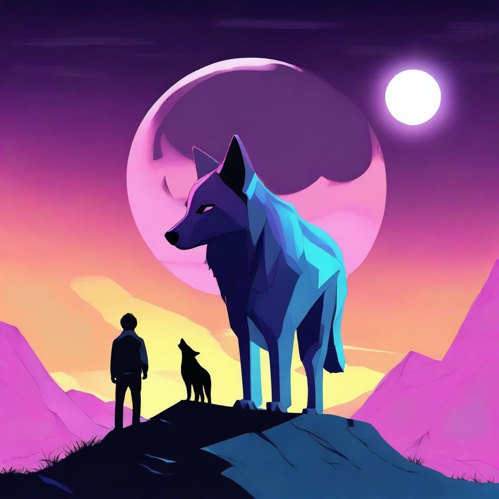 A digital art piece showcasing two figures with wolf ears and tails, standing at the precipice of a desolate landscape, symbolizing the end of the future