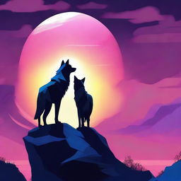 A digital art piece showcasing two figures with wolf ears and tails, standing at the precipice of a desolate landscape, symbolizing the end of the future