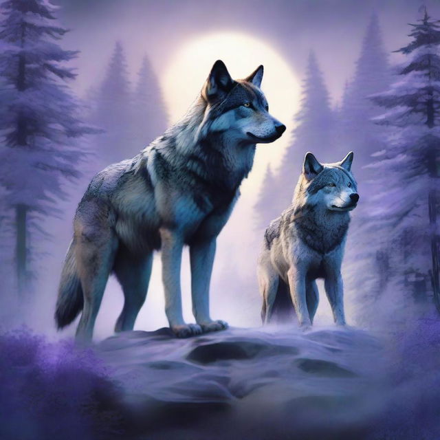 This is a high-quality digital art image that portrays the end of the future, featuring two humanoid wolves