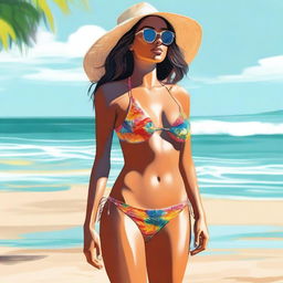 A high-quality digital art image of a young woman at the beach