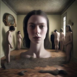 A high-quality, photo-realistic digital art piece that encapsulates a series of absurd, surreal visions