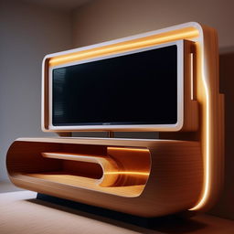 A modern LED TV screen integrated into a sophisticated piece of furniture, showcasing a fusion of technology and design.