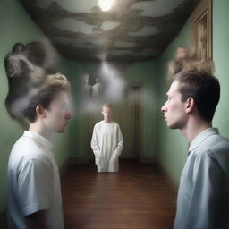 A high-quality, photo-realistic digital art piece that encapsulates a series of absurd, surreal visions