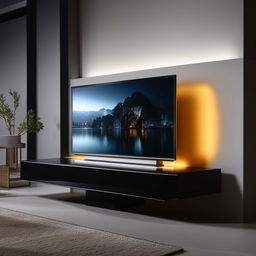 A modern LED TV screen integrated into a sophisticated piece of furniture, showcasing a fusion of technology and design.