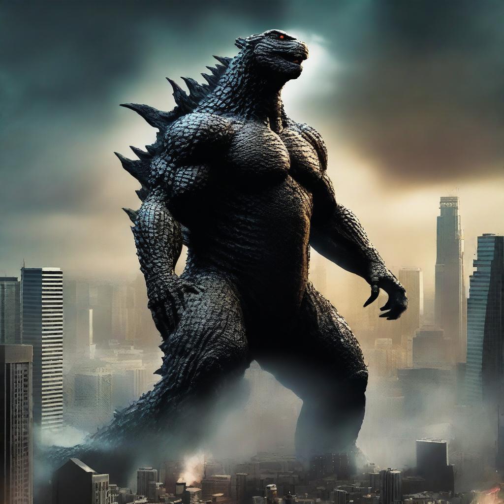 An awe-inspiring digital art image of Godzilla