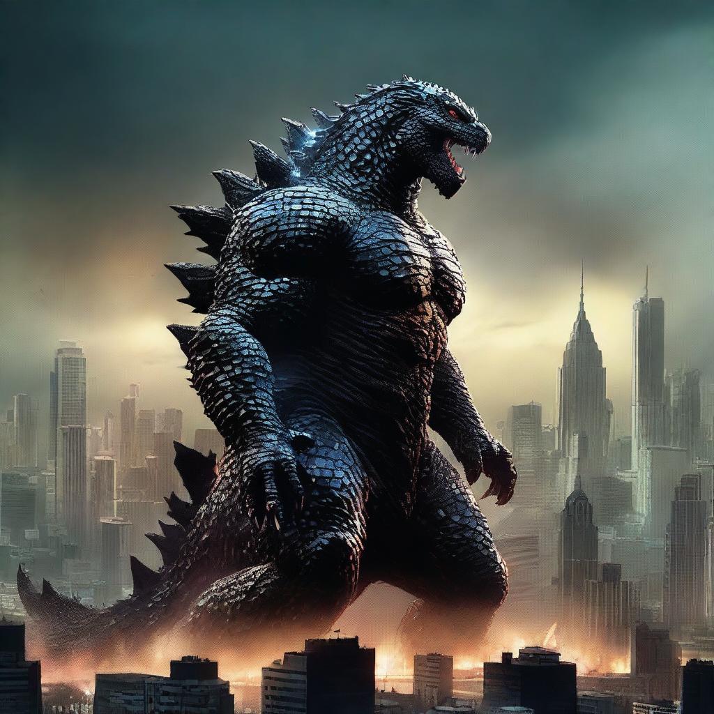 An awe-inspiring digital art image of Godzilla