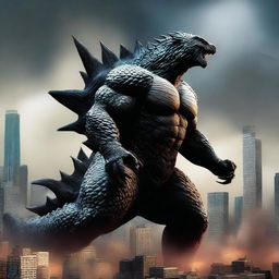 An awe-inspiring digital art image of Godzilla