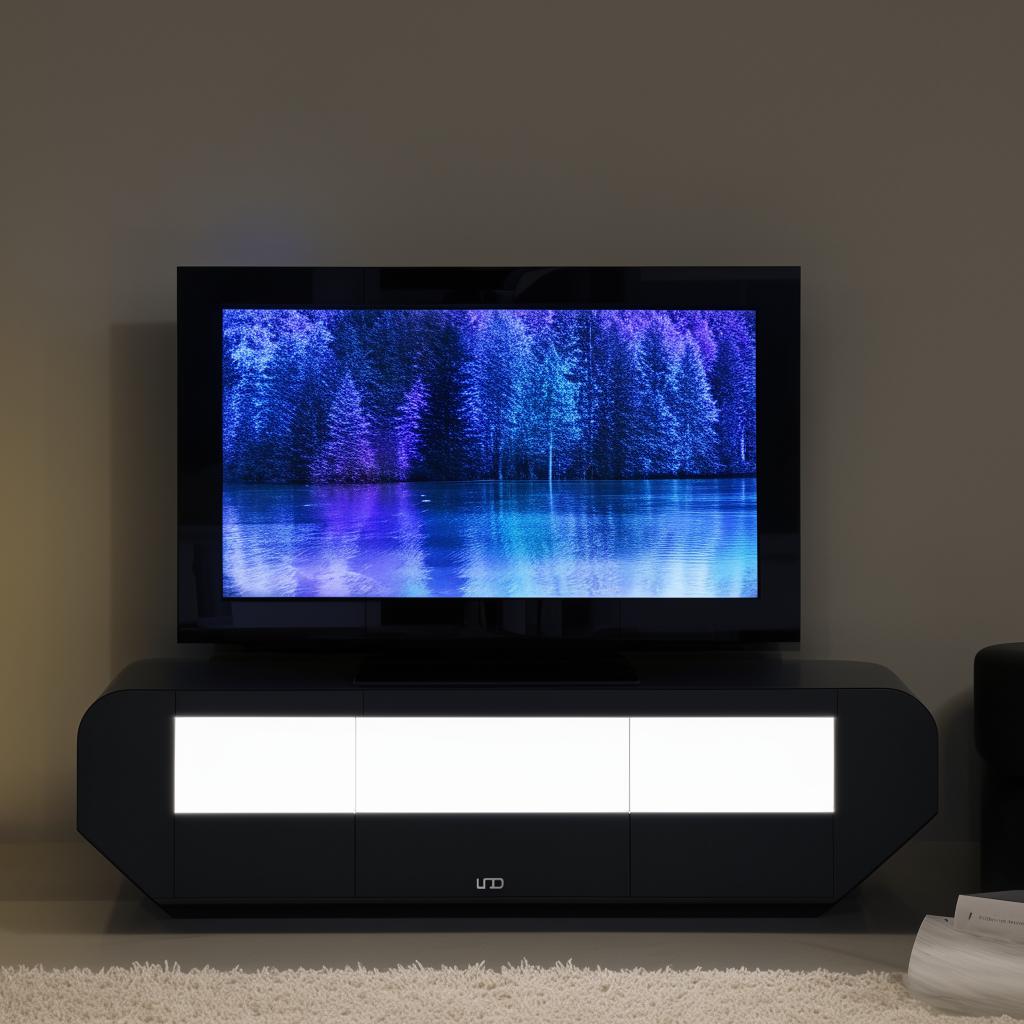 A modern LED TV screen integrated into a sophisticated piece of furniture, showcasing a fusion of technology and design.