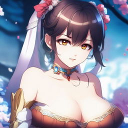 This is a highest quality digital art of a beautiful anime girl with large breasts