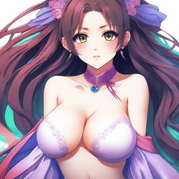 This is a highest quality digital art of a beautiful anime girl with large breasts