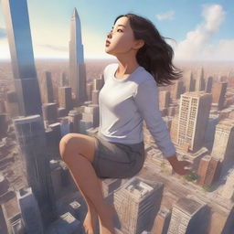 A high-quality digital art image depicting a girl experiencing giantess growth