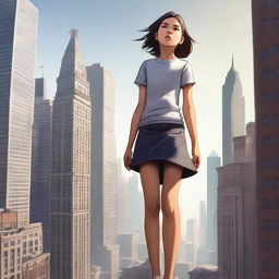 A high-quality digital art image depicting a girl experiencing giantess growth