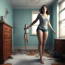 A compelling digital art image capturing a moment of giantess growth