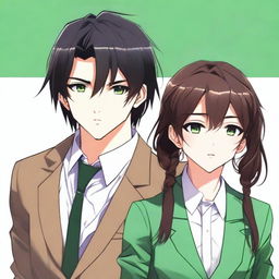 This is a semi-realistic digital art of a handsome 25-year-old anime boy and a 24-year-old anime girl