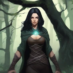 A high-quality digital art image depicting an Earth Genasi rogue with light skin and black hair