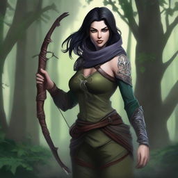 This is a high-quality digital art image featuring an Earth Genasi rogue with light skin and black hair