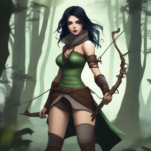 This is a high-quality digital art image featuring an Earth Genasi rogue with light skin and black hair