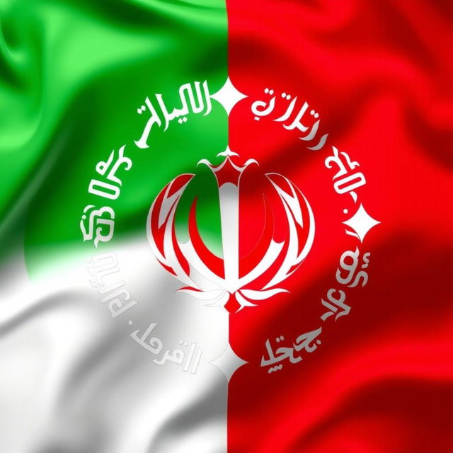 An artistic representation of the Iranian flag featuring the emblem of Cyrus the Great prominently in the center