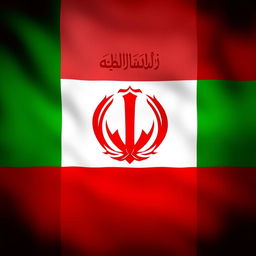 An artistic representation of the Iranian flag featuring the emblem of Cyrus the Great prominently in the center