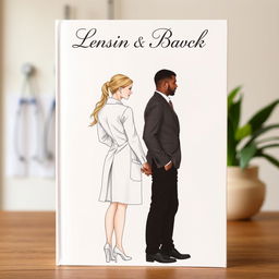 An engaging and beautiful book cover featuring a body sketch of a female doctor in a white lab coat standing with her back turned to a man