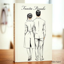 An engaging and beautiful book cover featuring a body sketch of a female doctor in a white lab coat standing with her back turned to a man
