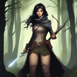 This is a high-quality digital art image featuring an Earth Genasi rogue with light skin and black hair