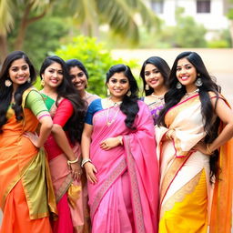 A stunning group of curvy Indian Marathi models posing confidently in traditional Marathi attire, showcasing vibrant colors and intricate embroidery